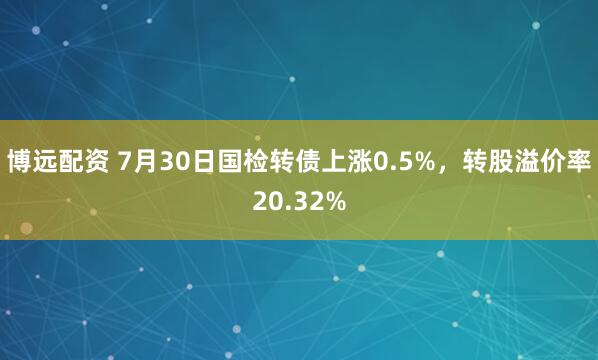 博远配资 7月30日国检转债上涨0.5%，转股溢价率20.32%
