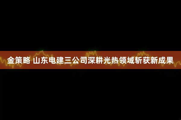 金策略 山东电建三公司深耕光热领域斩获新成果