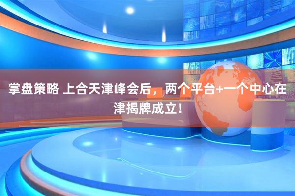 掌盘策略 上合天津峰会后，两个平台+一个中心在津揭牌成立！
